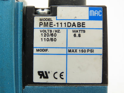 Mac 6311D-000-PM-111DA 6300 Series Pneumatic Solenoid Valve 120VAC 6.8W 150 PSI