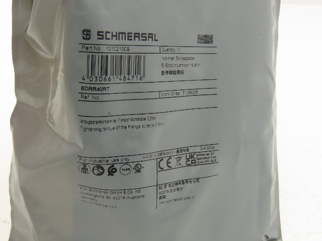 Schmersal EDRR40RT E-Stop Pushbutton Kit Mushroom Head 101021009 5mm Stroke