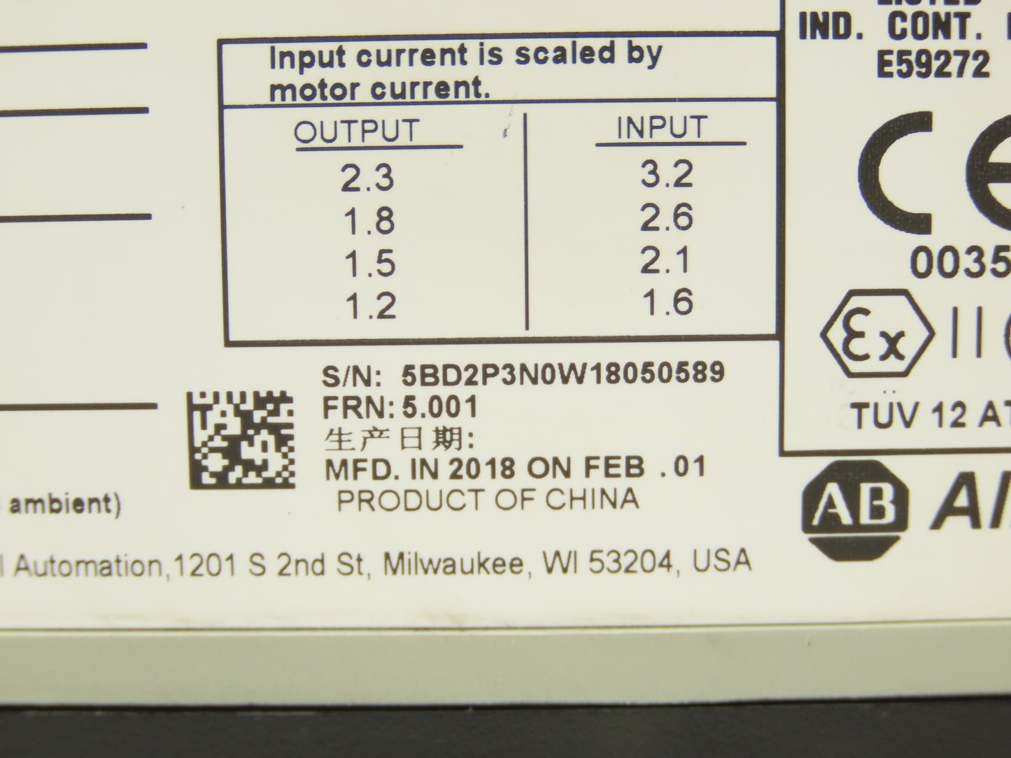 Allen Bradley 25B-D2P3N104 PowerFlex 525 VFD AC Drive 1Hp 480V 3Ph FRN 5.001