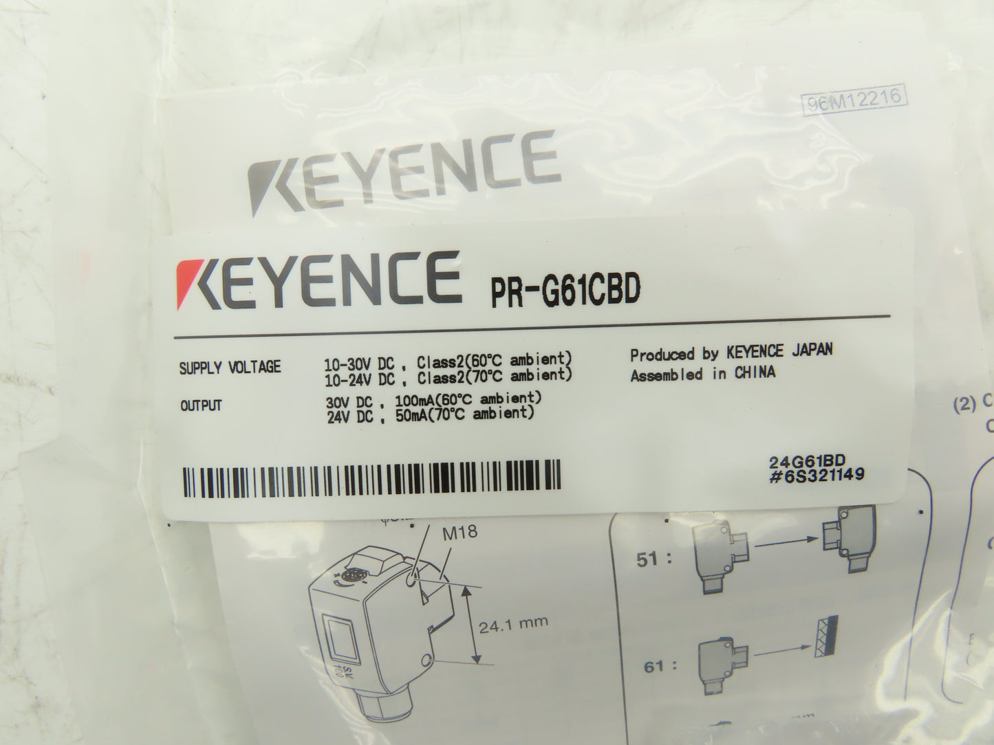 Keyence PR-G61CBD Photoelectric Sensor Retro-reflective M12 10-30VDC