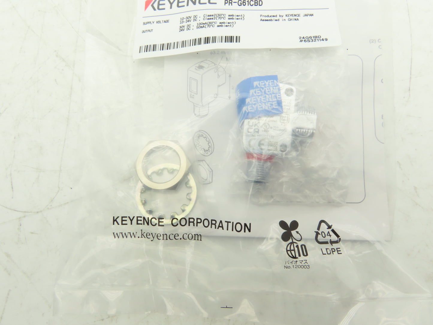 Keyence PR-G61CBD Photoelectric Sensor Retro-reflective M12 10-30VDC