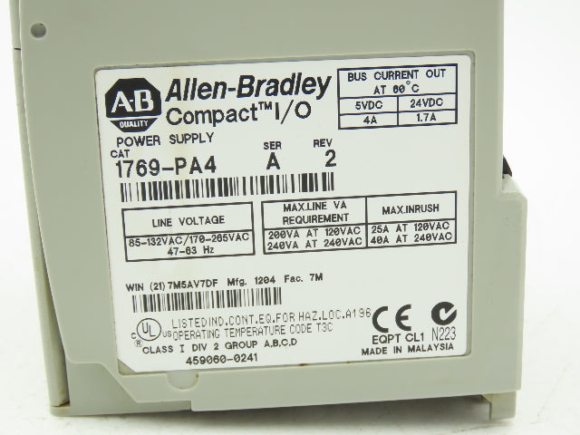 Allen Bradley 1769-PA4 Compact I/O Power Supply Module Series A REV 2