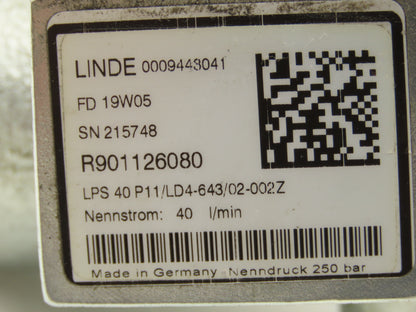 Linde 0009443041 Electric Forklift Flow Control Valve Removed From E20C