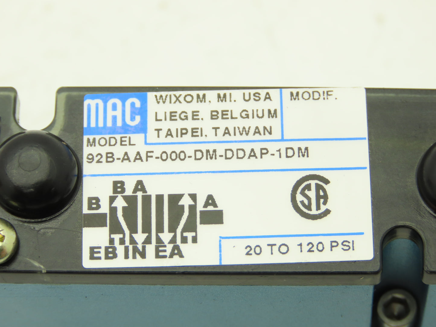 MAC 92B-AAF-000-DM-DDAP-1DM Pneumatic Solenoid Valve 120psi 24VDC DMB-DDAP-1DM