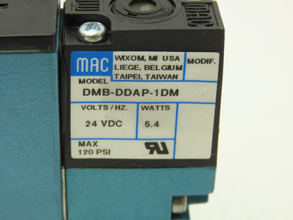 MAC 92B-AAF-000-DM-DDAP-1DM Pneumatic Solenoid Valve 120psi 24VDC DMB-DDAP-1DM