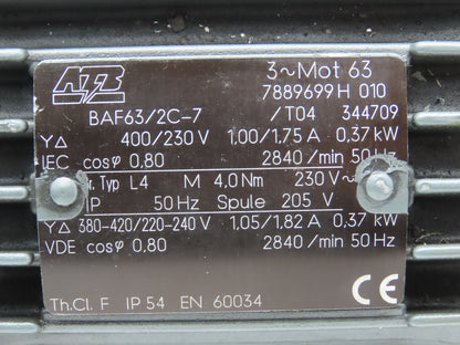 ATB BAF63/2C-7 Gear Motor .37kw 400/230V 3PH 15:1 Reducer SPN FF56 19mm Shaft