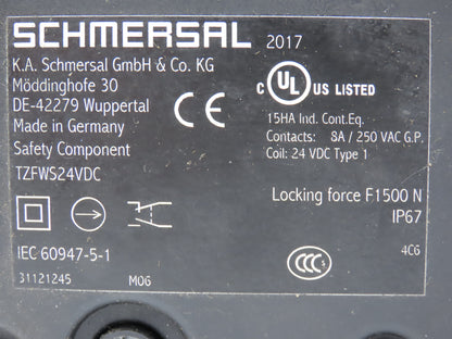 Schmersal TZFWS24VDC Solenoid Interlock Safety Switch 24VDC 1500N