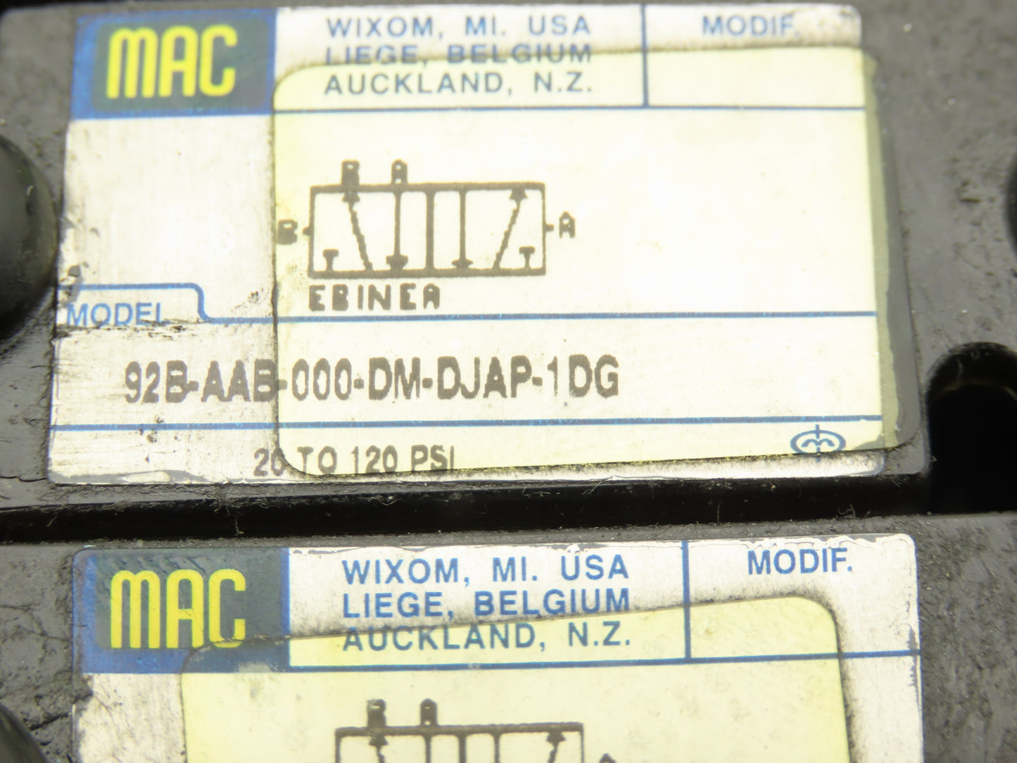 MAC 92B-AAB-000-DM-DJAP-1DG Solenoid 5 Valve Manifold Assy 120V 92B-000-BJA