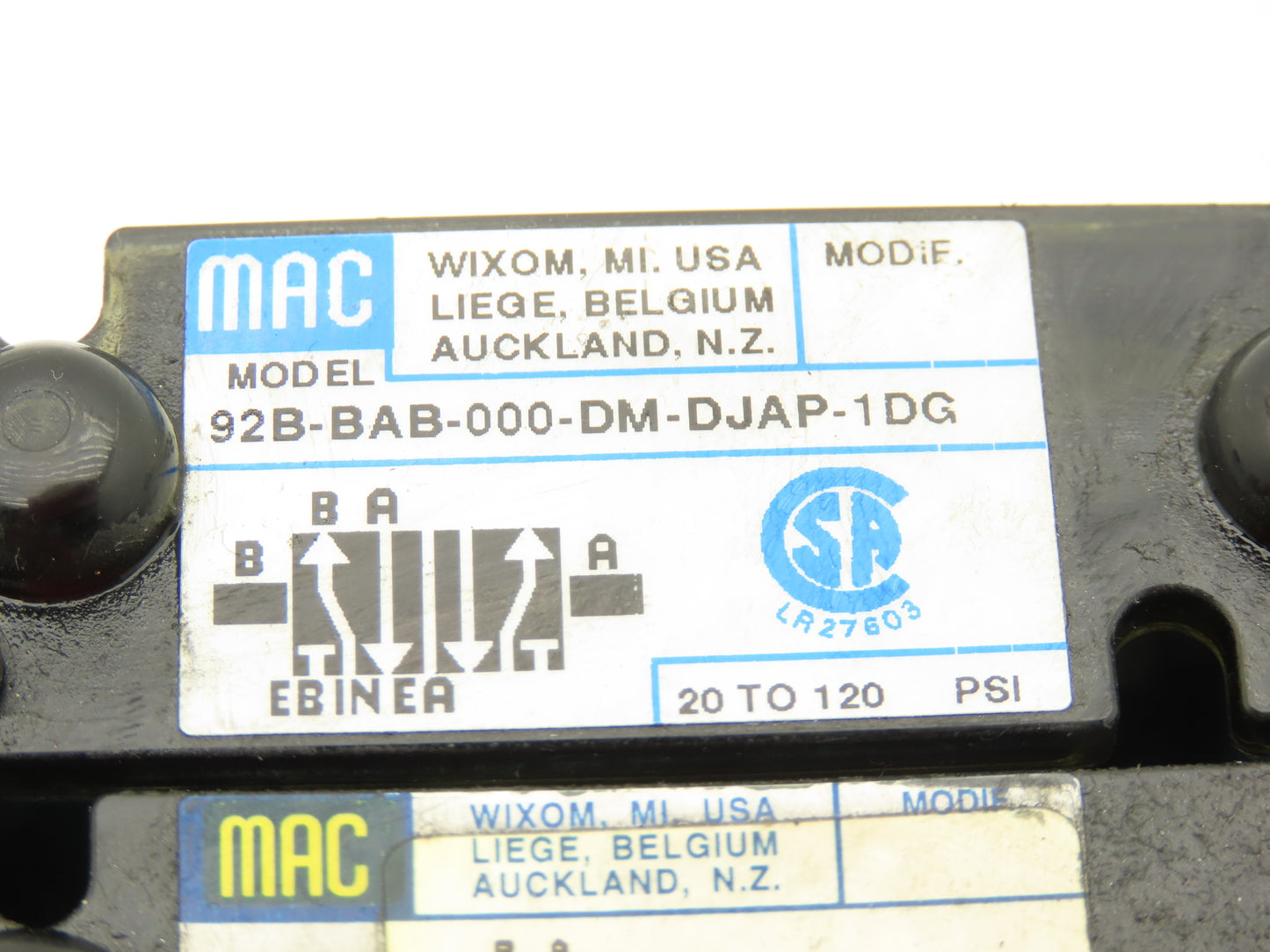 MAC 92B-AAB-000-DM-DJAP-1DG Solenoid 5 Valve Manifold Assy 120V 92B-000-BJA