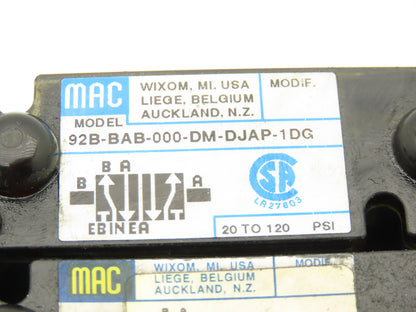 MAC 92B-AAB-000-DM-DJAP-1DG Solenoid 5 Valve Manifold Assy 120V 92B-000-BJA