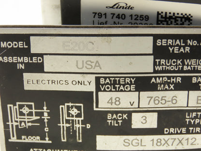 Linde 791 740 1259 Forklift Voltage Transformer Removed From E20C