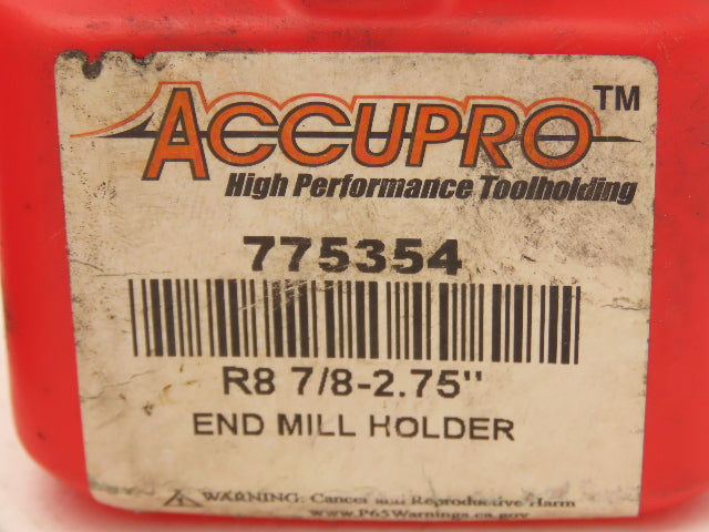 Accupro 775354 End Mill Holder: R8 Taper, Taper Shank, 7/8-2.75" Hole Dia
