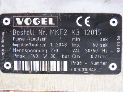 Vogel MKF2-K3-12015 Grease Lubrication Gear Pump  0.2 L/min 230V 3L Tank