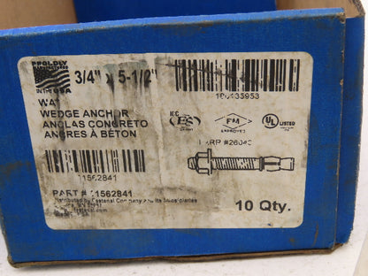 Fastenal 11562841 Wedge Anchor Concrete 3/4" x 5-1/2" Zink Plated Lot of 13