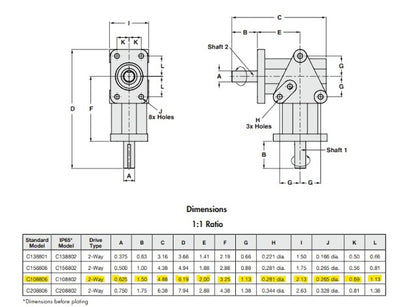 Crown 108806 ZERO-MAX Right Angled Gear Drive 5/8 Two-Way Shaft 1:1 Ratio
