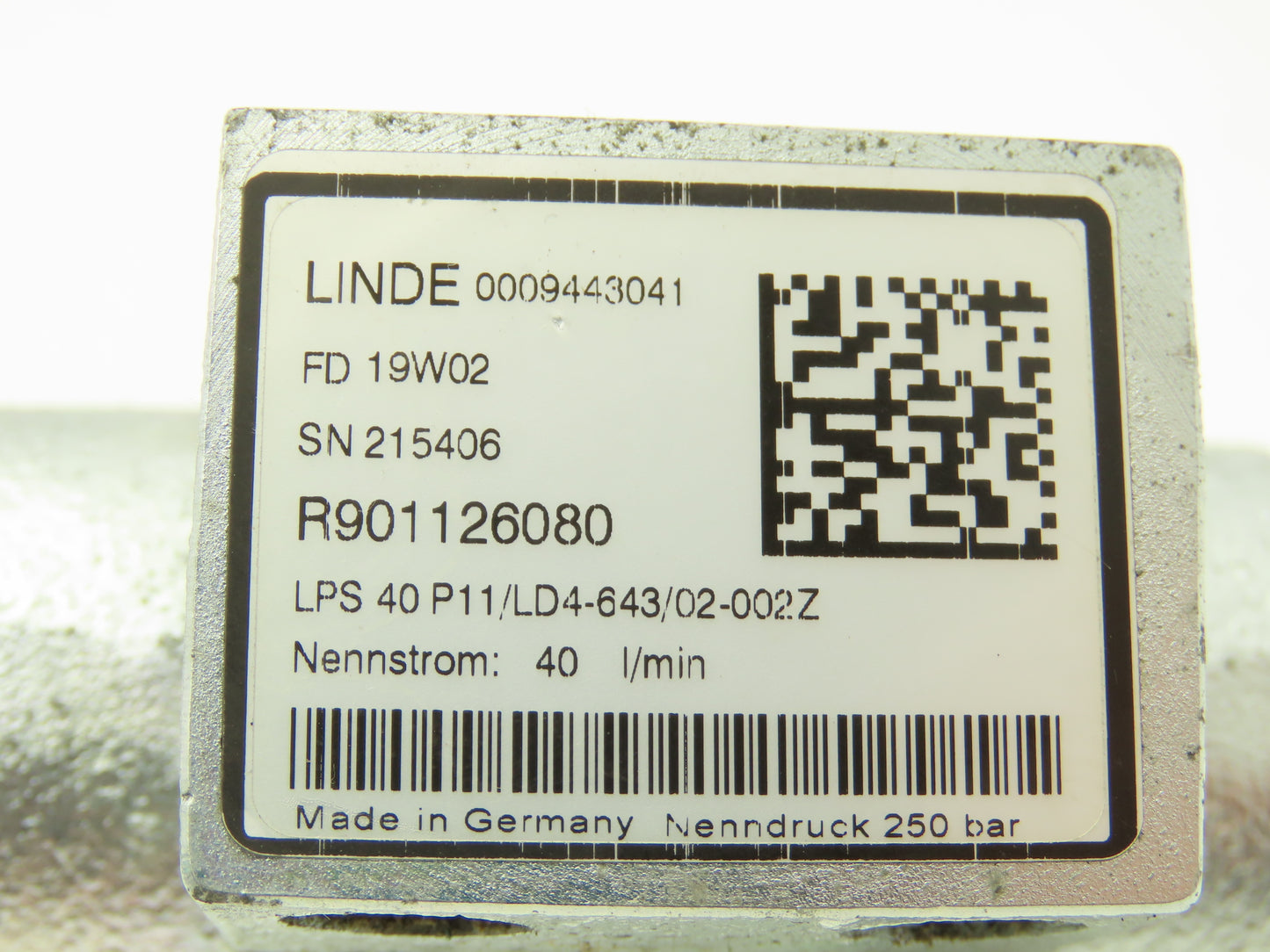 Linde 0009443041 Electric Forklift Flow Control Valve Removed From E20C