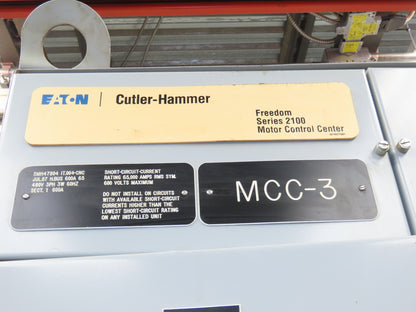 Eaton Freedom 2100 MCC NEMA 6 Motor Control Starter 600VAC 400Hp HMCP Breaker