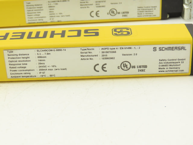 Schmersal SLC440COM-ER-0890-14 Safety Light Curtain Transmitter & Receiver Set