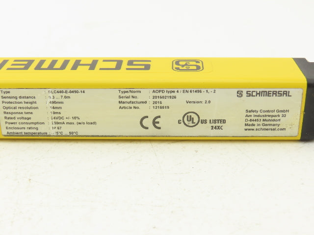 Schmersal  Safety Light Curtain Transmitter Only Clear Lense