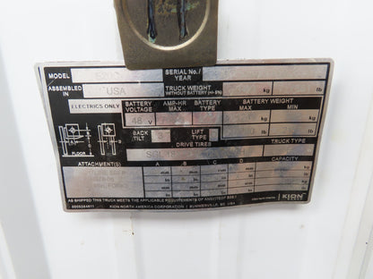 Linde E20C Forklift Mast Class II 4 Stage 4 Lever 258.5" Lift 2155 lbs Max
