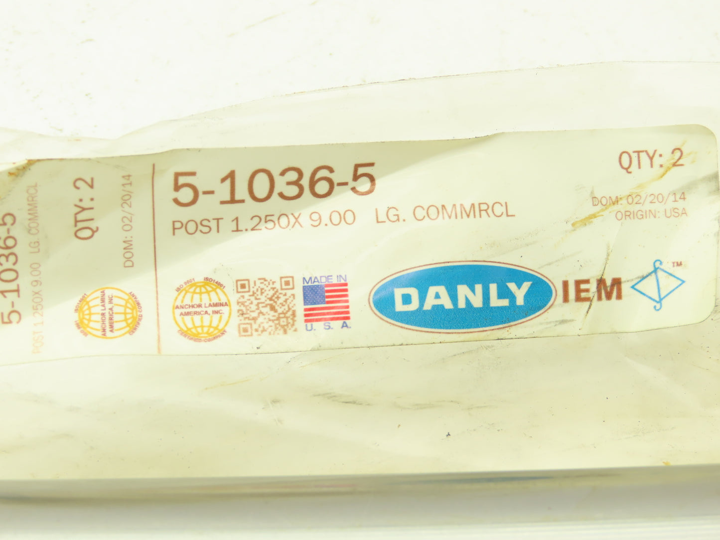 Danley IEM 5-1036-5 Press Fit Commercial Bearing Guide Post 1.25" x 9" Lot of 2