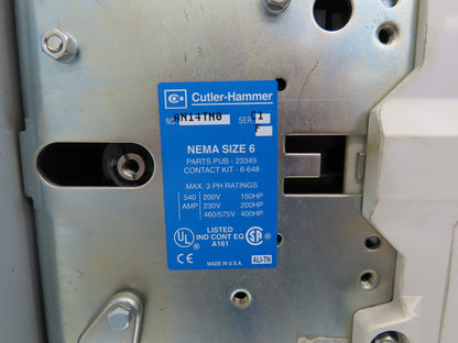 Cutler Hammer AN14TN0 400Hp Industrial Motor Starter Size 6 Overload Protection