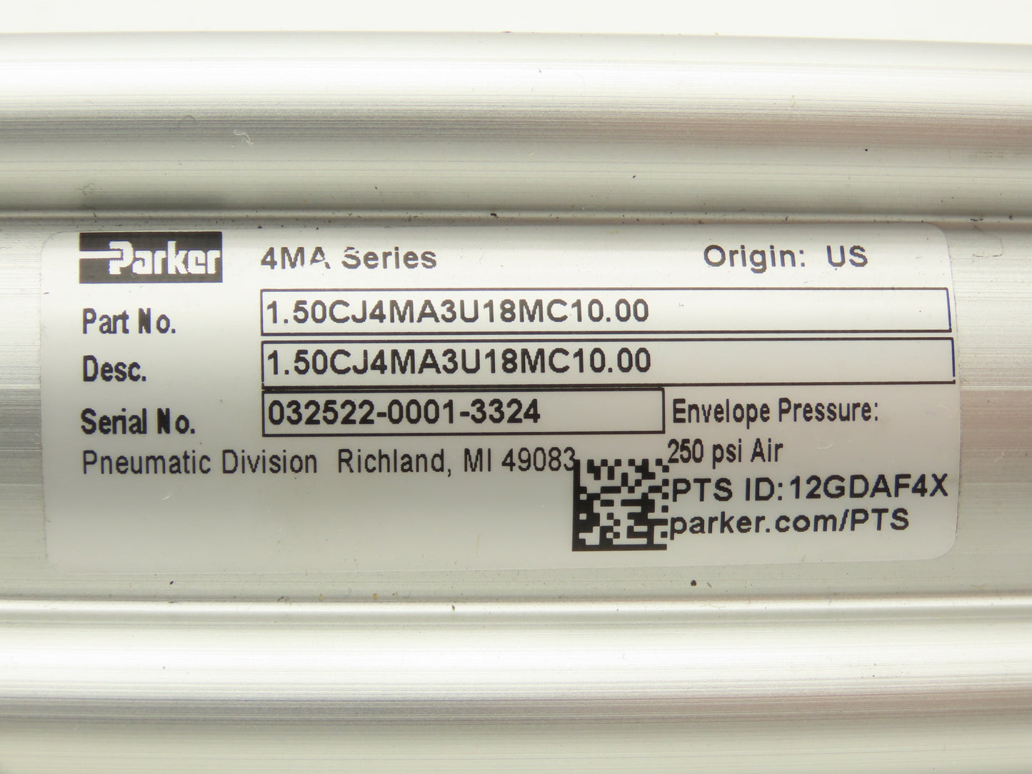 Parker 1.50CJ4MA3U18MC10.00 Pneumatic Air Cylinder 1.5" Bore 10" Stroke 250 PSI