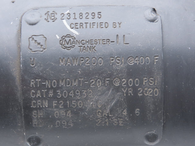 Manchester 304932 Pneumatic Air Receiver Tank 200PSI 4.6 Gallon 175PSI Safety