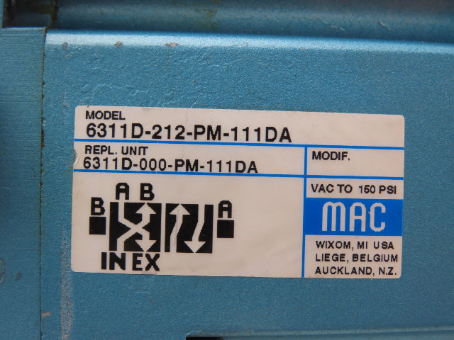 MAC 6311D-212-PM-111DA Pneumatic Solenoid Valve 120V 60Hz 3/8"NPT Manifold
