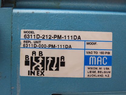 MAC 6311D-212-PM-111DA Pneumatic Solenoid Valve 120V 60Hz 3/8"NPT Manifold