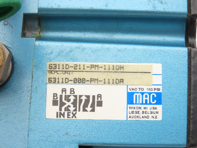 MAC 6311D-211-PM-111DA Pneumatic Solenoid Piloted Valve 4/2 Way 120VAC 150 PSI
