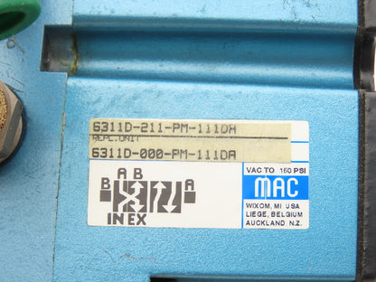MAC 6311D-211-PM-111DA Pneumatic Solenoid Piloted Valve 4/2 Way 120VAC 150 PSI