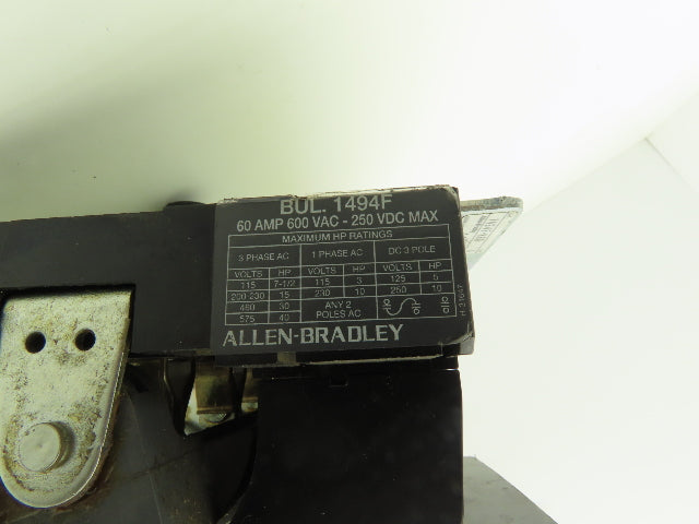 Allen Bradley 1494F-N60 Switch Fused 60A 600V Operator Handle
