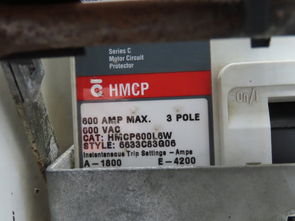 Eaton Cutler Hammer SVC MCC Motor Disconnect Bucket 600A Breaker 400Hp 480V
