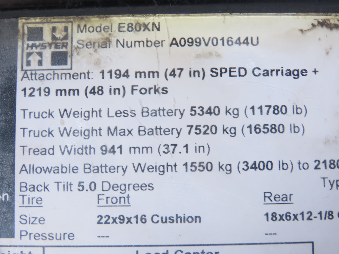 Parker ACP04AD008R57H Forklift Hydraulic Accumulator 3770 PSI Off Hyster E80XN