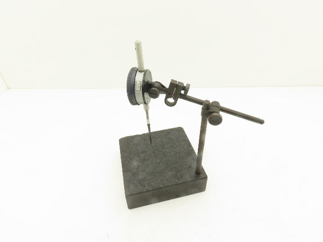 Mitutoyo 6x6x2" Graplate Granite Indicator Stand Inspection Plate Adj Arm w/Gage