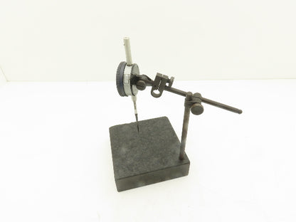 Mitutoyo 6x6x2" Graplate Granite Indicator Stand Inspection Plate Adj Arm w/Gage