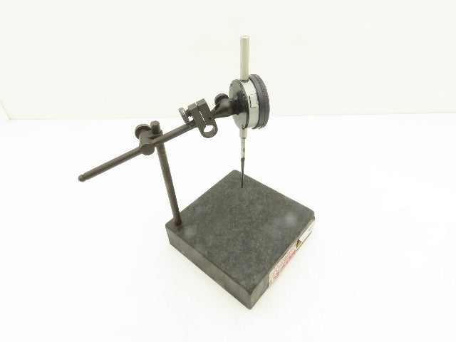 Mitutoyo 6x6x2" Graplate Granite Indicator Stand Inspection Plate Adj Arm w/Gage