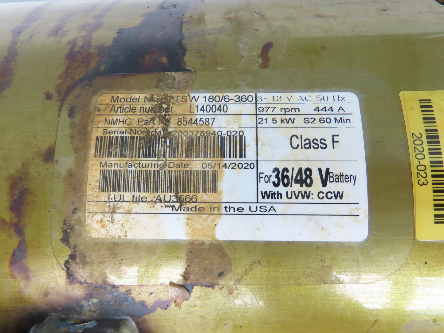Hyster 8544587 Forklift Traction Drive Motor 48V 21.5kW Off E80XN TSW 180/6-360