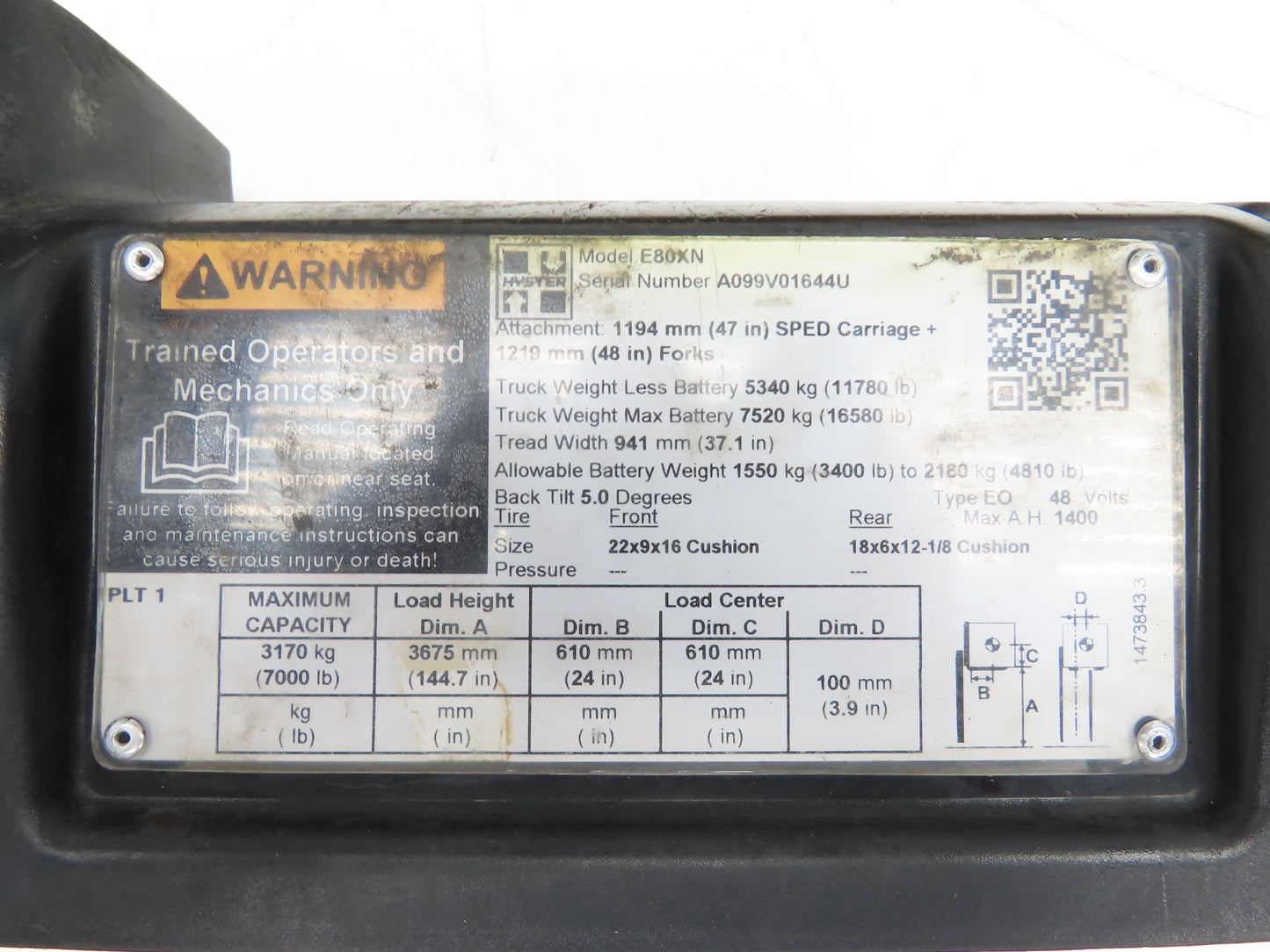 Hyster 8544587 Forklift Traction Drive Motor 48V 21.5kW Off E80XN TSW 180/6-360