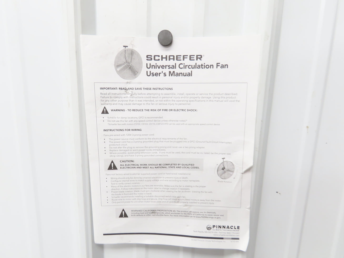 Schaefer VK24-3 Horizontal Air Flow Fan 24" 1/2Hp 230/460V 3Ph 1800RPM 7750CFM