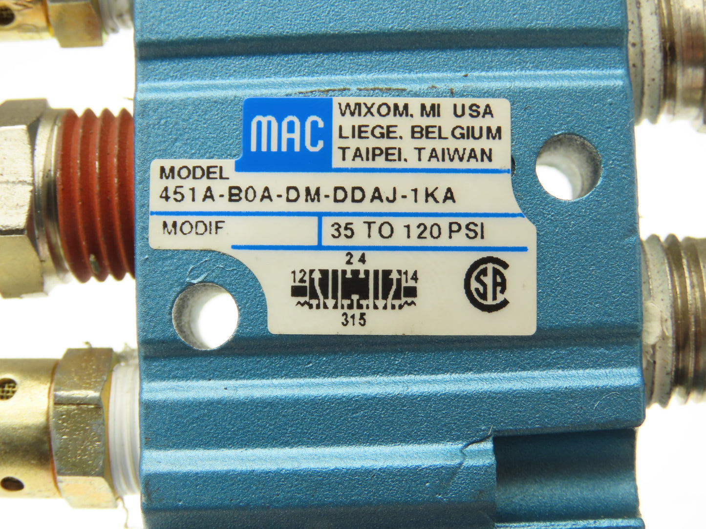 MAC 451A-B0A-DM-DDAJ-1KA Pneumatic Air Solenoid Valve 35-120PSI 24V Coil