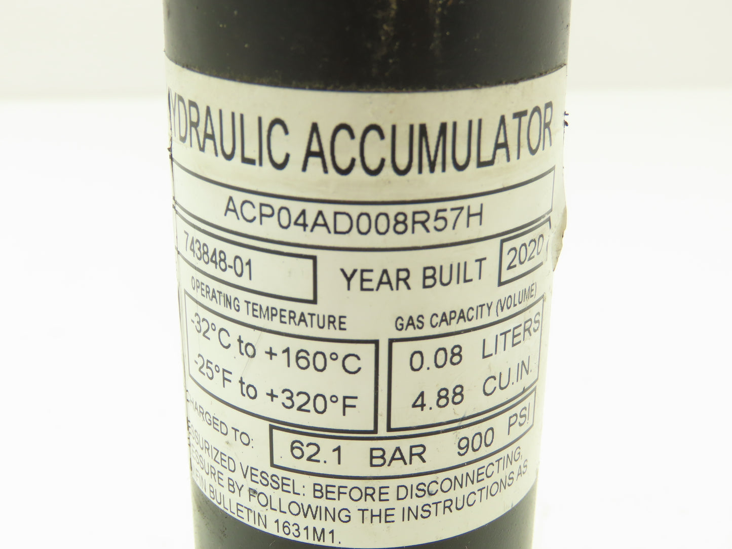 Parker ACP04AD008R57H Forklift Hydraulic Accumulator 900 PSI Off Hyster E100XN
