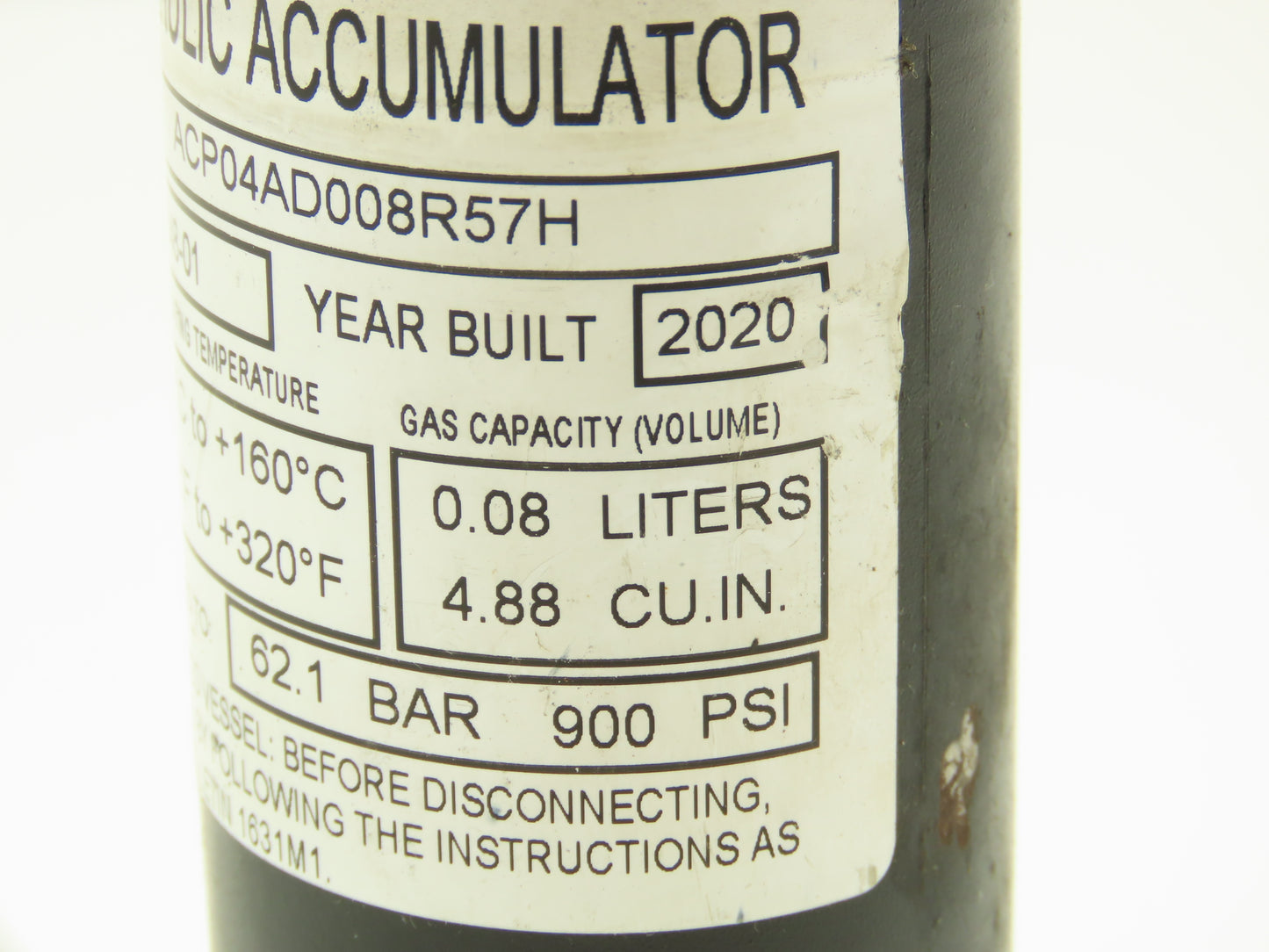 Parker ACP04AD008R57H Forklift Hydraulic Accumulator 900 PSI Off Hyster E100XN