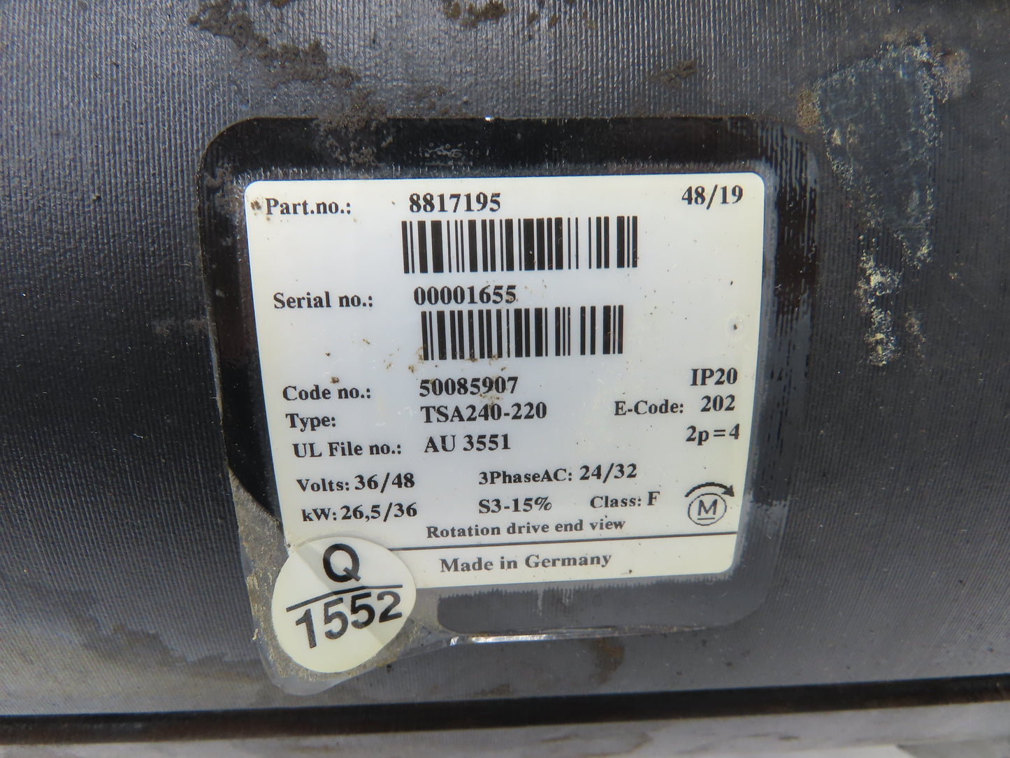 Hyster 8817195 Forklift Hydraulic Motor 48V & Pump 8804229 Removed From E100XN