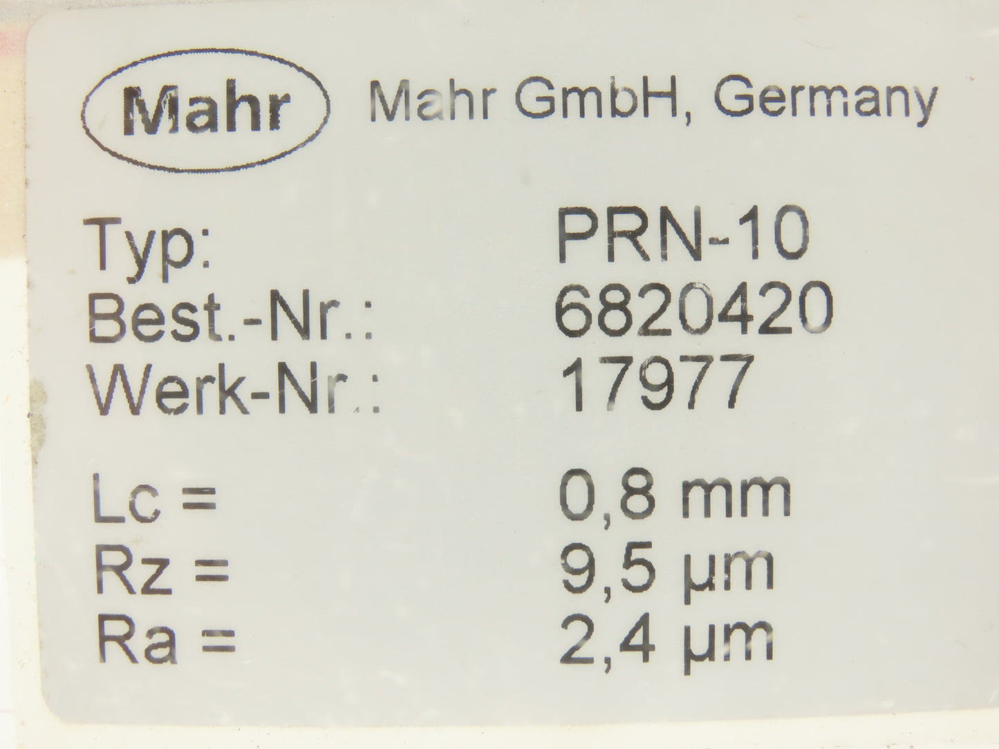Mahr 6820420 PRN-10 Surface Roughness Standard Chrome Plated Gage Block