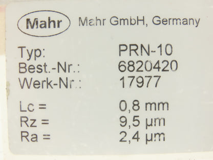 Mahr 6820420 PRN-10 Surface Roughness Standard Chrome Plated Gage Block