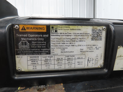 Hyster E100XN Forklift Carriage Fork Positioner 48" Width 10000lbs Class 4 READ