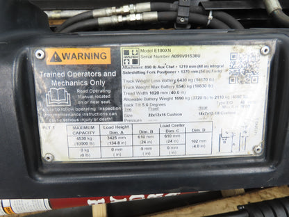 Hyster E100XN Forklift Mast Class IV 2 Stage 4 Lever 134.8" Lift 10000lb READ