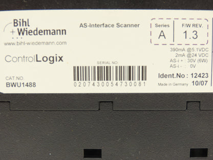 Bihl Wiedemann BWU1488 AS-Interface Scanner Series A F/W Rev 1.3 ControlLogix